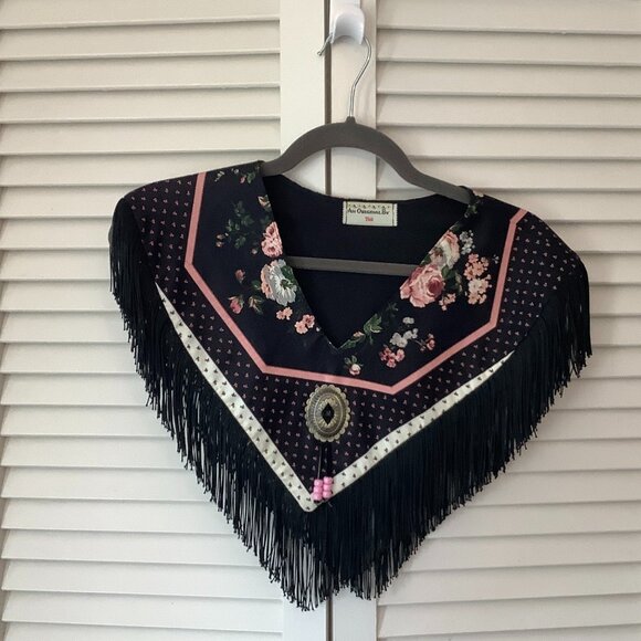Tink Accessories - Vintage Tink collar poncho Native American fringe western pink black floral